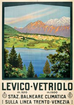 Original 1920s Italian Travel Poster For The Levico Vetriolo Thermal Spa Resorts