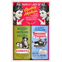 Original Vintage Audrey Hepburn Film Poster for Breakfast at Tiffany's & Sabrina