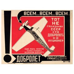 Rare Original Antique Poster for an Early Soviet Airline, Dobrolet, by Rodchenko