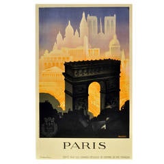 "Paris," Original Vintage 1930s Art Deco Travel Poster by Robert Falcucci