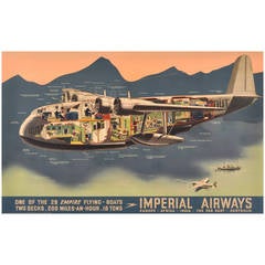 Original Vintage Travel Advertising Poster, Imperial Airways Empire Flying Boats