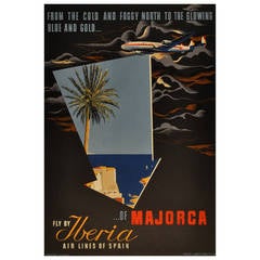 Original Vintage Travel Advertising Poster "Fly by Iberia to Majorca Spain"