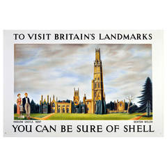 Original Vintage Art Deco Travel Poster Issued by Shell "Hadlow Castle, Kent"