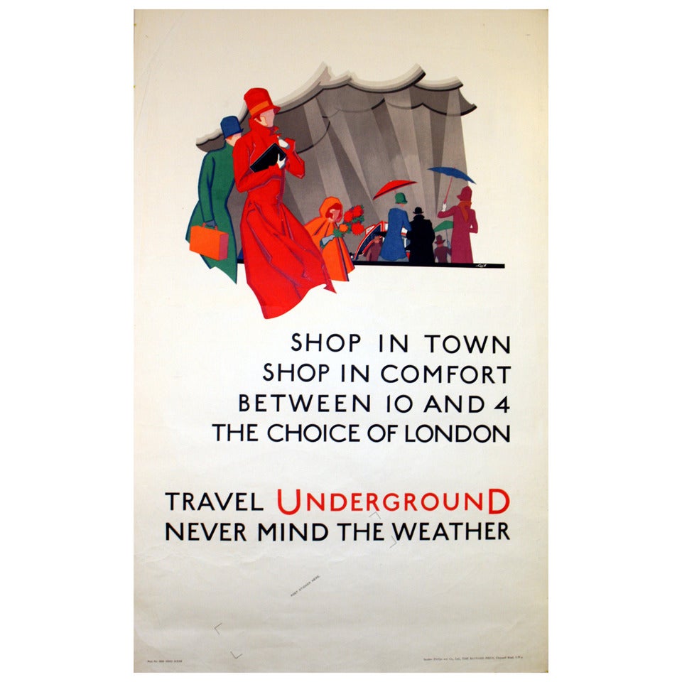 Original Vintage Art Deco London Underground Poster in Town" at
