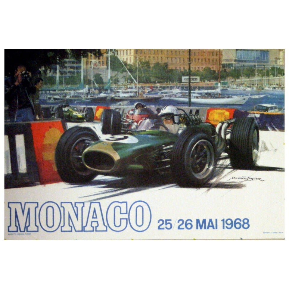 Original Vintage Poster for the Monaco Grand Prix Formula One, 25-26 May 1968