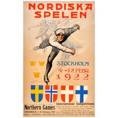 Original Winter Sports Poster For The 1922 Northern Games Featuring Ice Skating