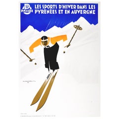 Original Vintage Art Deco Ski Poster - Winter Sport in the Pyrenees and Auvergne