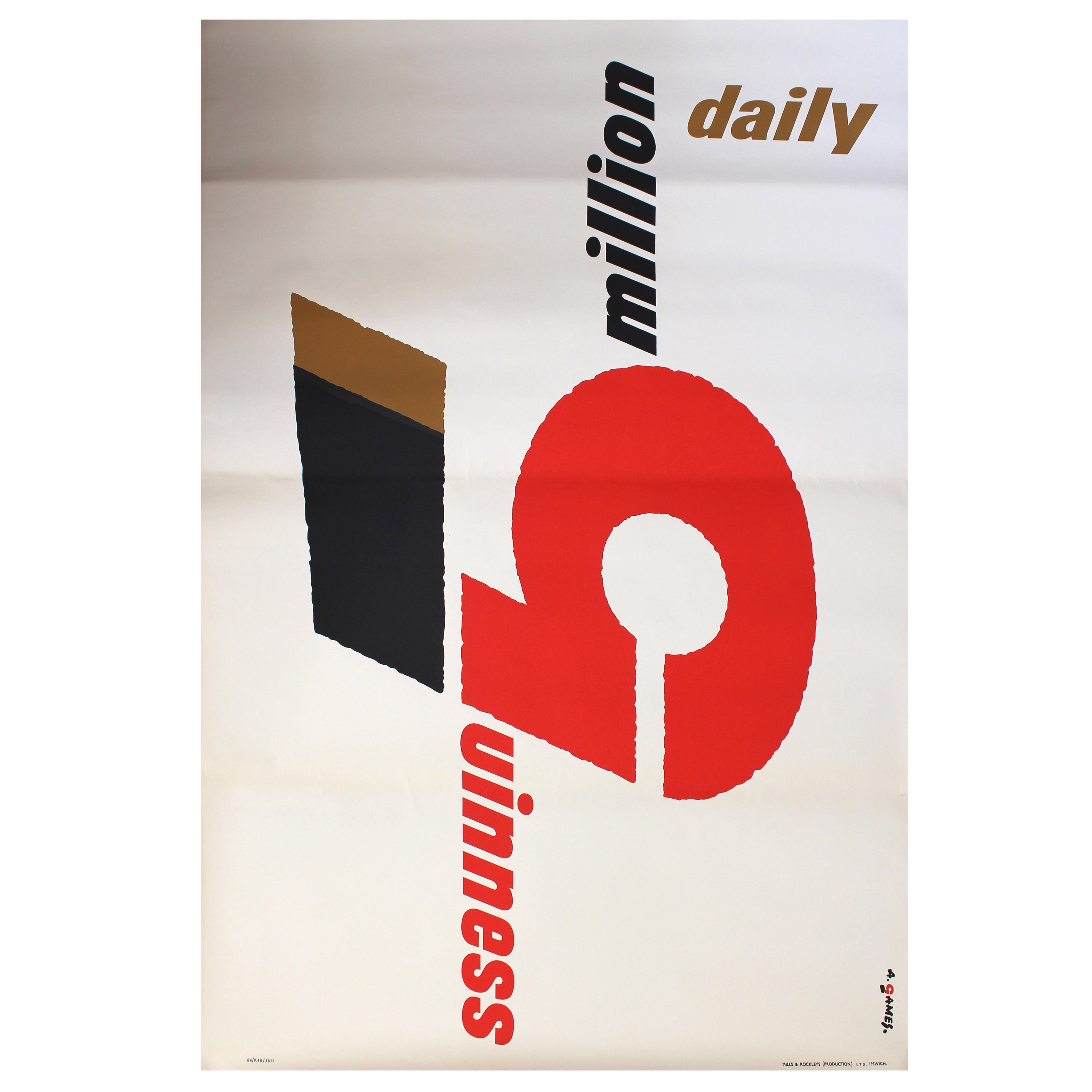 Original 1958 Modernist Design Advertising Poster for Guinness by Abram Games