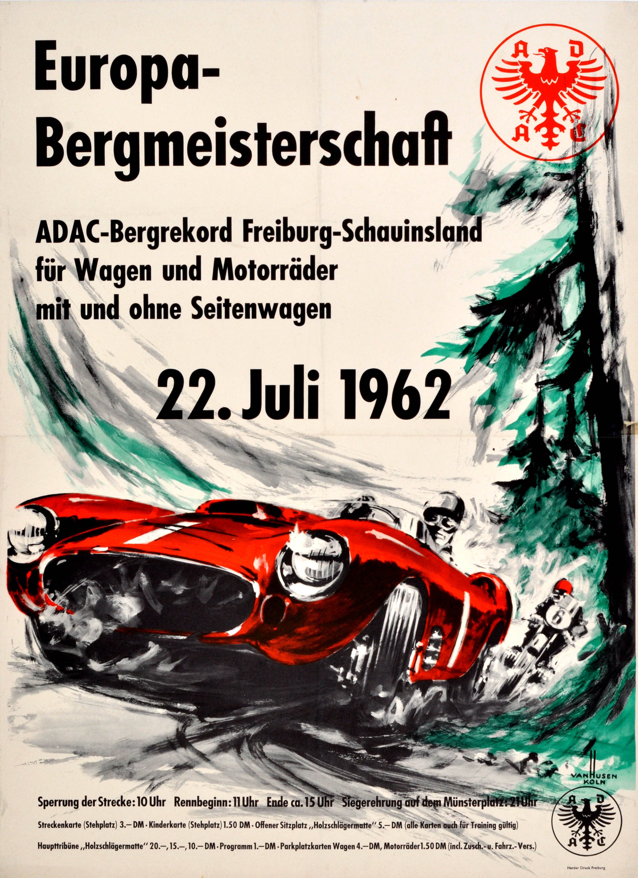 Original Vintage Car Racing Poster For The ADAC World Championships July 1962