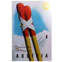 Original Vintage Winter Sports Poster, "Romantic Skiing in Austria"