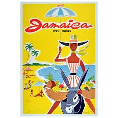 Bright Original Retro Travel Advertising Poster for Jamaica, West Indies