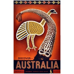 Original Retro Poster, "Discover Australia" Traditional Aboriginal Art Design