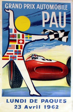 Original vintage car racing poster for the 1962 Pau Grand Prix Automobile race