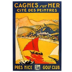 Original vintage poster for Cagnes sur Mer (Cote d'Azur) featuring sailing boats