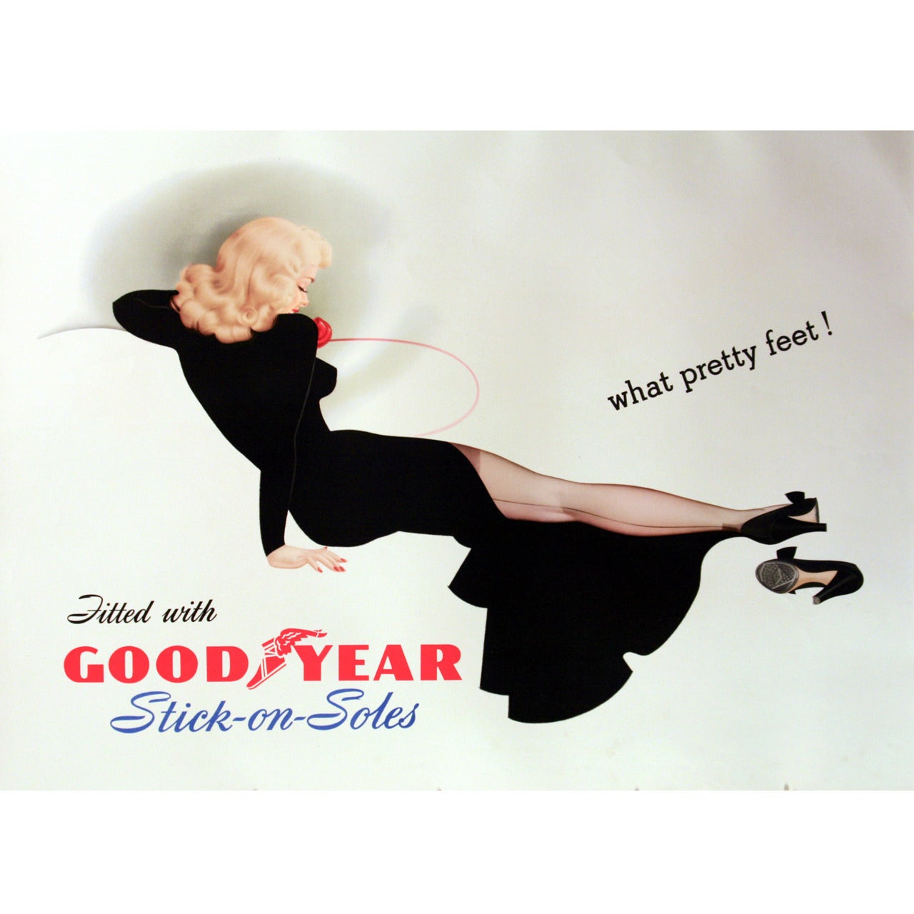 Original Vintage Pin Up Style Advertising Poster for Goodyear Stick on Soles