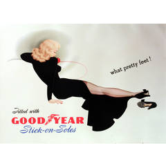 Original Retro Pin Up Style Advertising Poster for Goodyear Stick on Soles