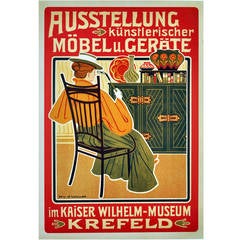 Original Antique Art Nouveau Advertising Poster for a Furniture Exhibition, 1898