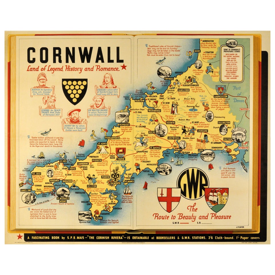 Original Vintage Railway Poster for Cornwall Land of Legend, History and Romance