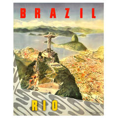 Original vintage travel poster for Brazil, Rio de Janeiro - Christ the Redeemer