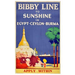 Vintage 1930s Art Deco cruise liner poster: To Egypt, Ceylon, Burma by Bibby Line