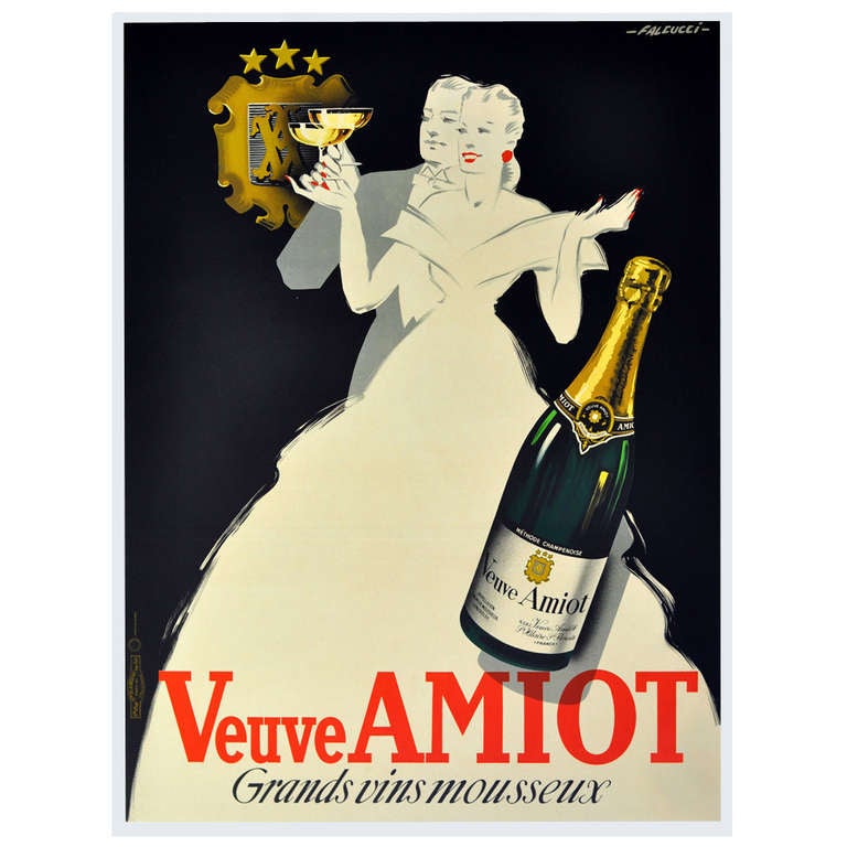 1930s Art Deco champagne poster by Falcucci Veuve Amiot sparkling