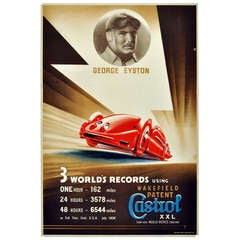 Vintage Art Deco car racing poster: George Eyston - Castrol, Rolls Royce World Records