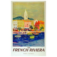 Original Retro travel advertising poster: The French Riviera, French Railways