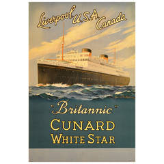 Original vintage cruise ship poster - Britannic - Cunard White Star ocean liner