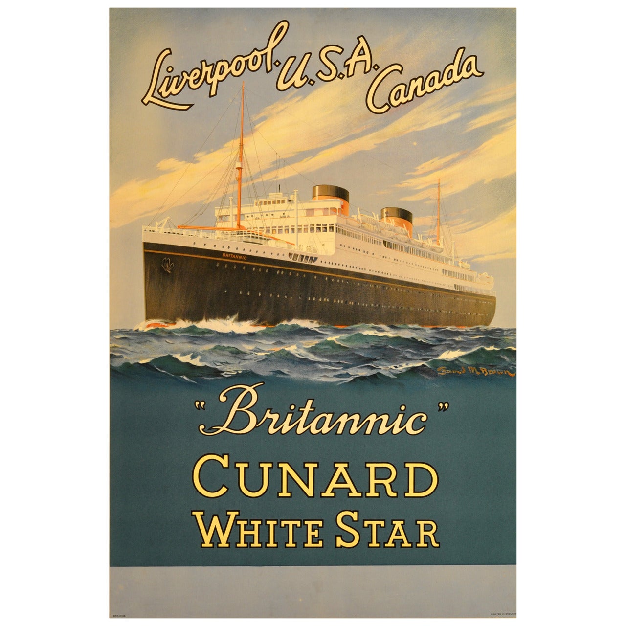 Wall art. Vintage ship advertising Reproduction poster Britanic Cunard 