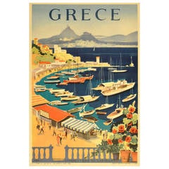 Original Vintage Travel Poster for Greece "Grece - Athenes / Baie de Castella"