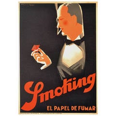 Original Vintage Art Deco Smoking Poster for El Papel De Fumar 'Cigarette Paper'