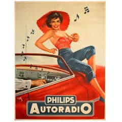 1950s Pin Up Style Advertising Poster by R. Jeleng, “Phillips Autoradio”