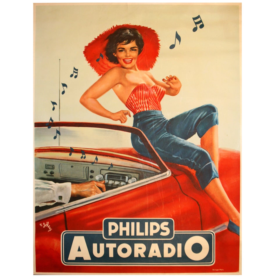 1950s Pin Up Style Advertising Poster by R. Jeleng, “Phillips Autoradio”