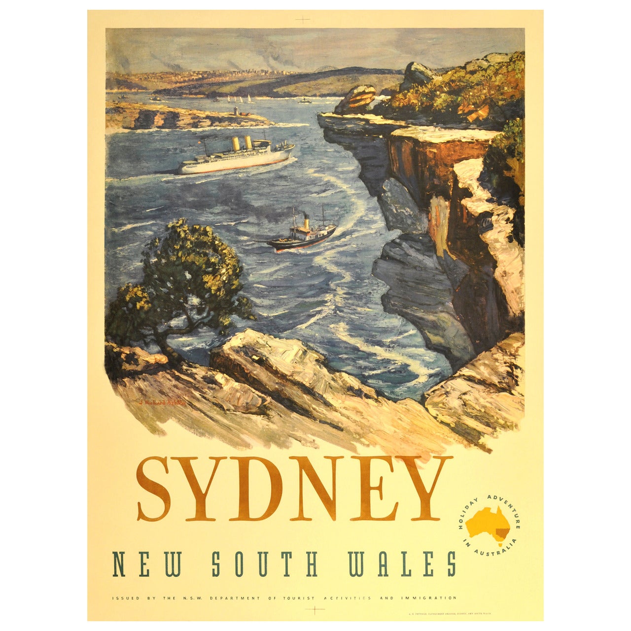 Original Vintage Travel Advertising Poster for Sydney Australia, New South Wales