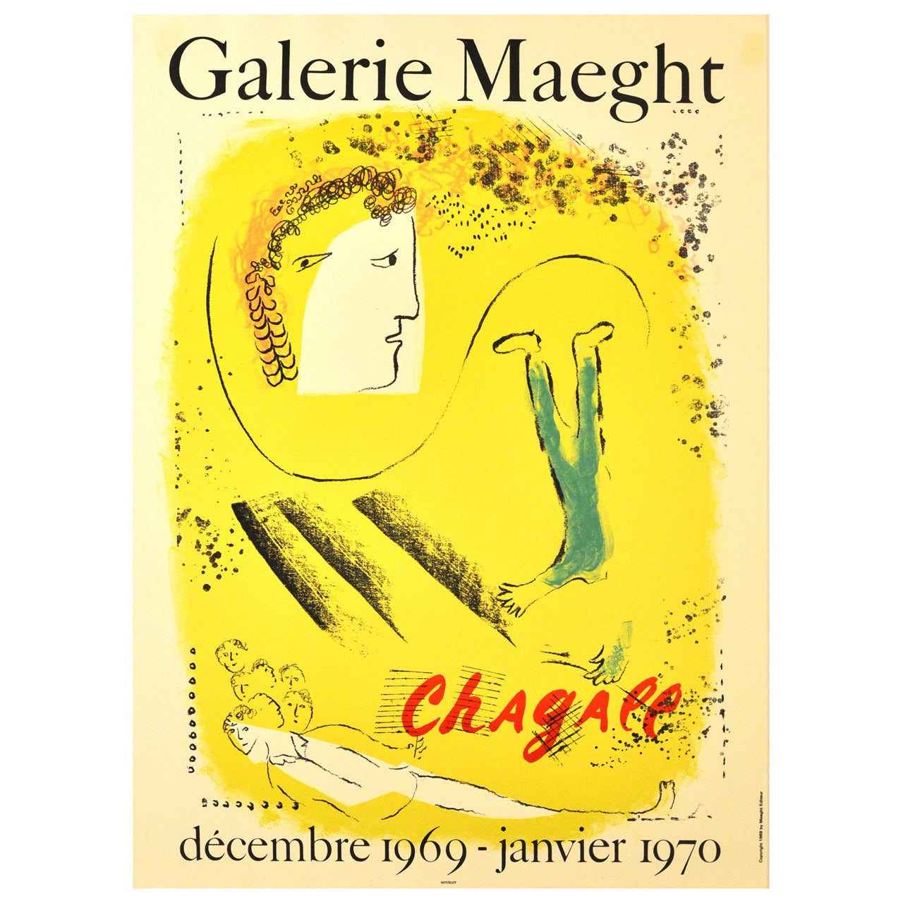 Original Vintage Exhibition Poster, 'Chagall at Galerie Maeght-Le Fond Jaune'