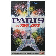 Retro 1962 Travel Advertising Poster by David Klein: Paris Fly TWA