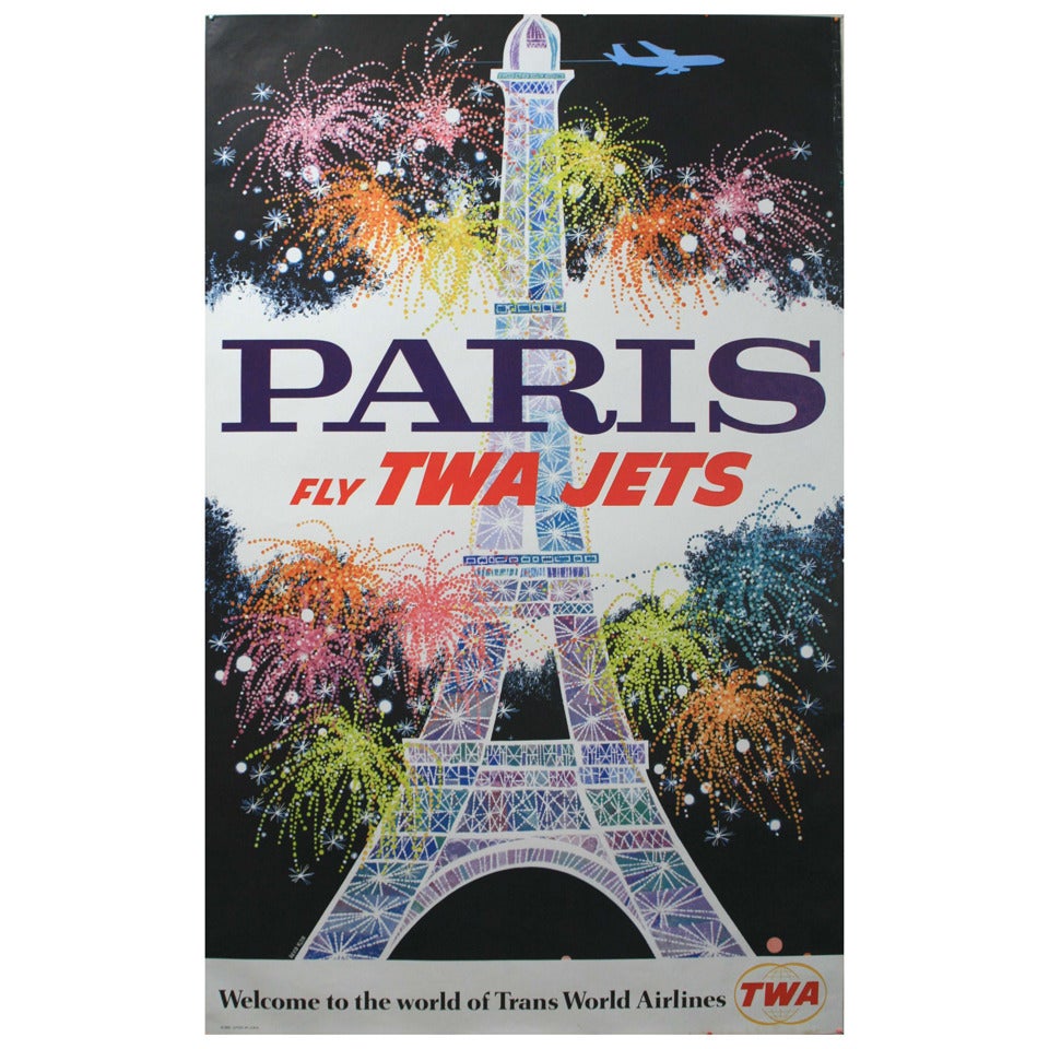 1962 Travel Advertising Poster by David Klein: Paris Fly TWA