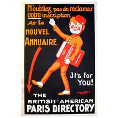 British-American Paris Directory: Original 1924 Poster By Simon Monnatte