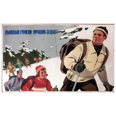 Original Vintage Soviet Skiing Poster, "Tourism on Skis is the Best Recreation!"