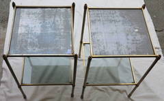 Pair of End Sofa Table with Oxidized and Silvered Trays by Maison Baguès