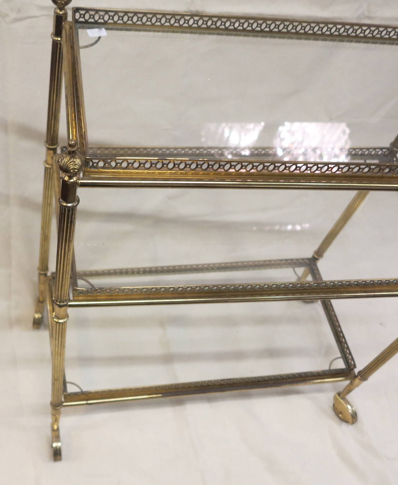 Three Trays Maison Baguès Side Table Brass & Glass with Gallery In Good Condition In Paris, FR