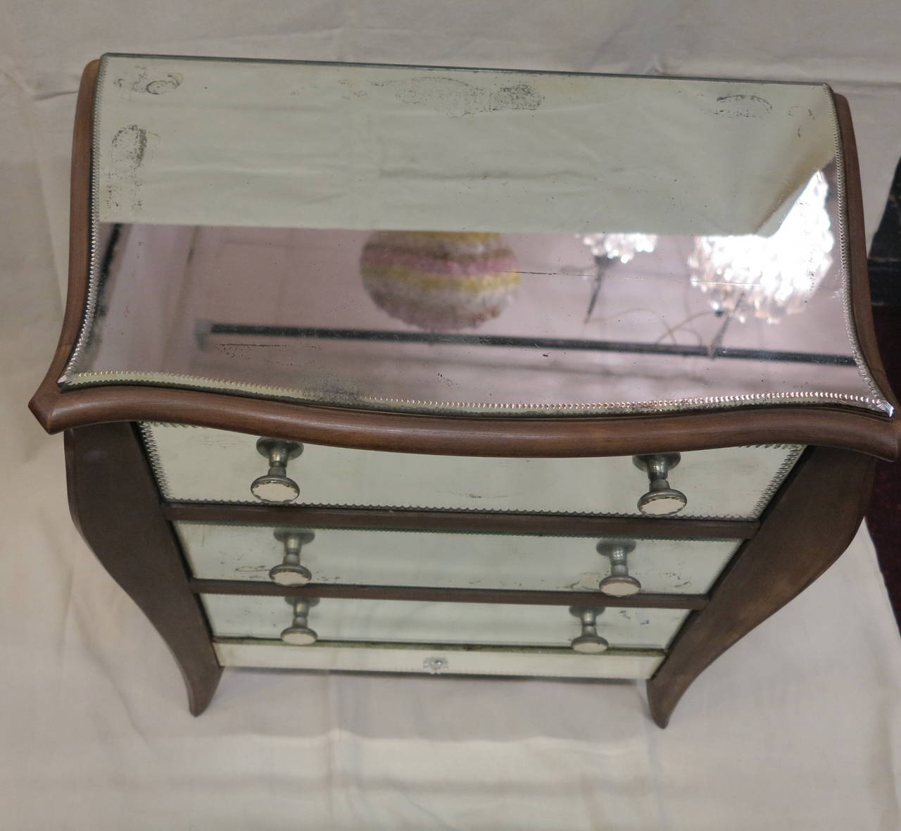 French Art Deco Mirrored Three Drawers Arbalète Commode 2