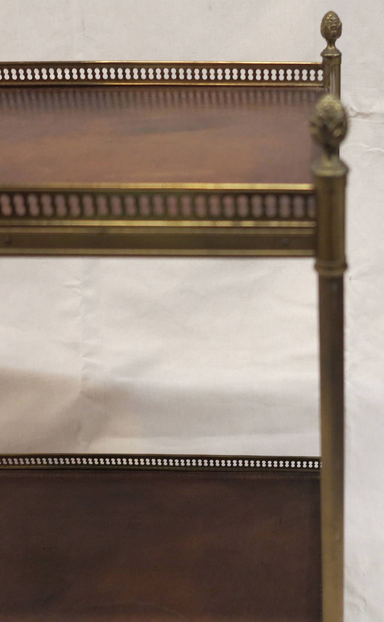 20th Century Shelf with Bronze Gallery and Two Beige Leather Wrapped Trays by Maison Baguès