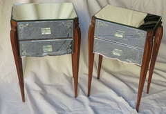 Pair of Venetian Two Drawer Mirrored Bedside Commodes
