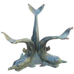 Cast Bronze Triple Dolphin Coffee Table with Glass Top