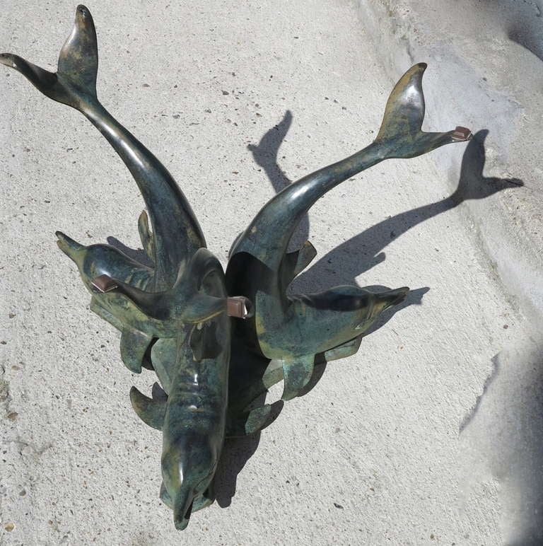 cast bronze triple dolphin coffee table with glass top at 1stdibs cast bronze triple dolphin coffee table with glass top at 1stdibs