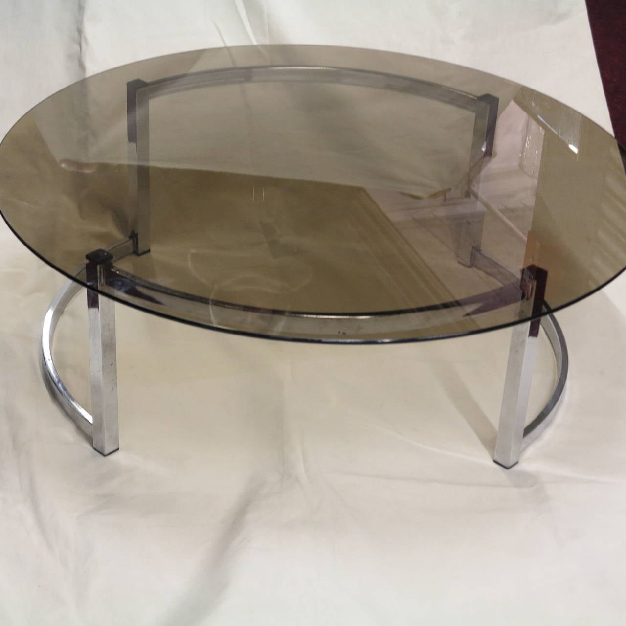 coffee table chrome steel plate smoked glass , good condition, circa 1970-1980