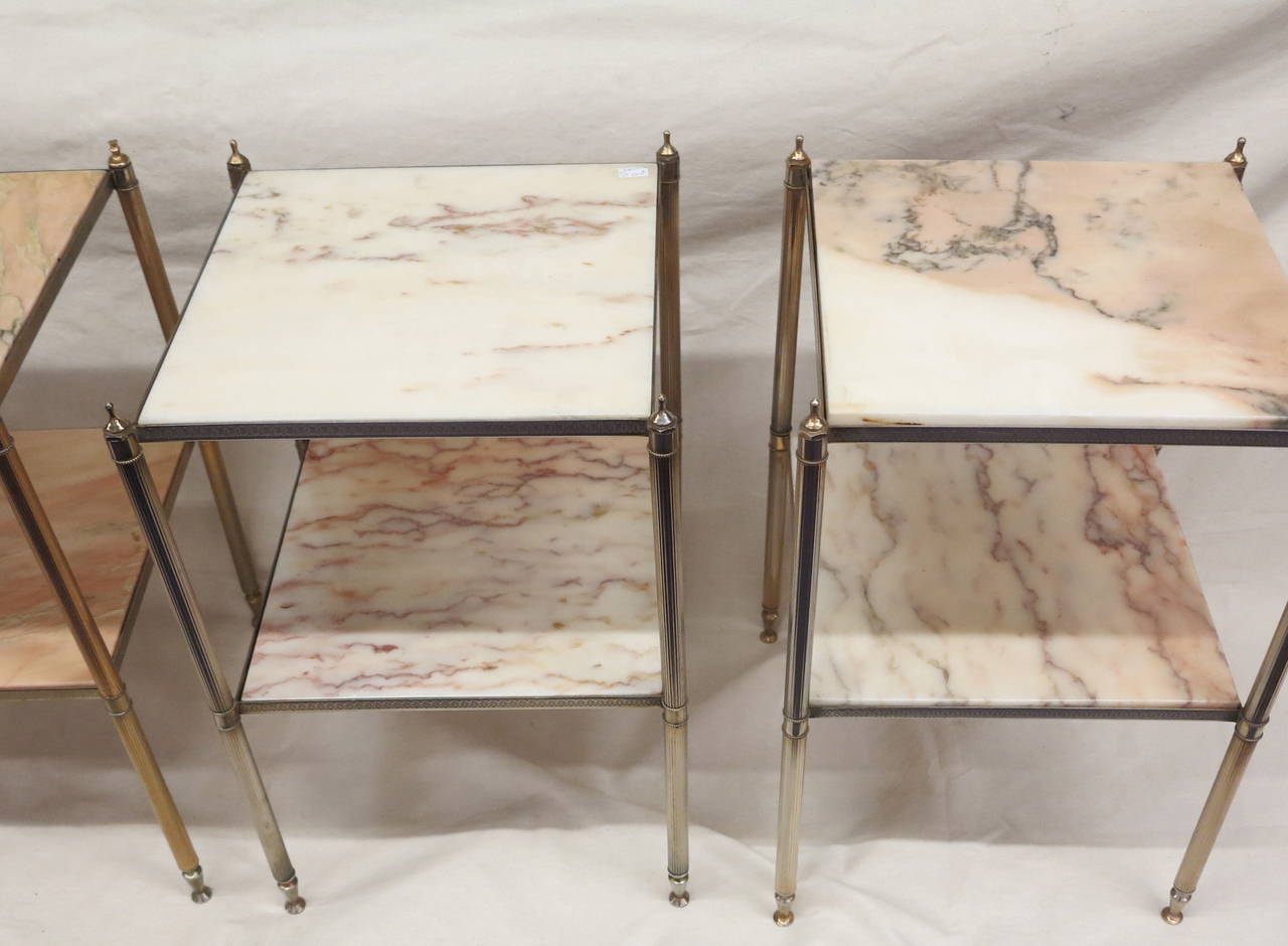French Pair of Maison Baguès End Tables with Marble Tops