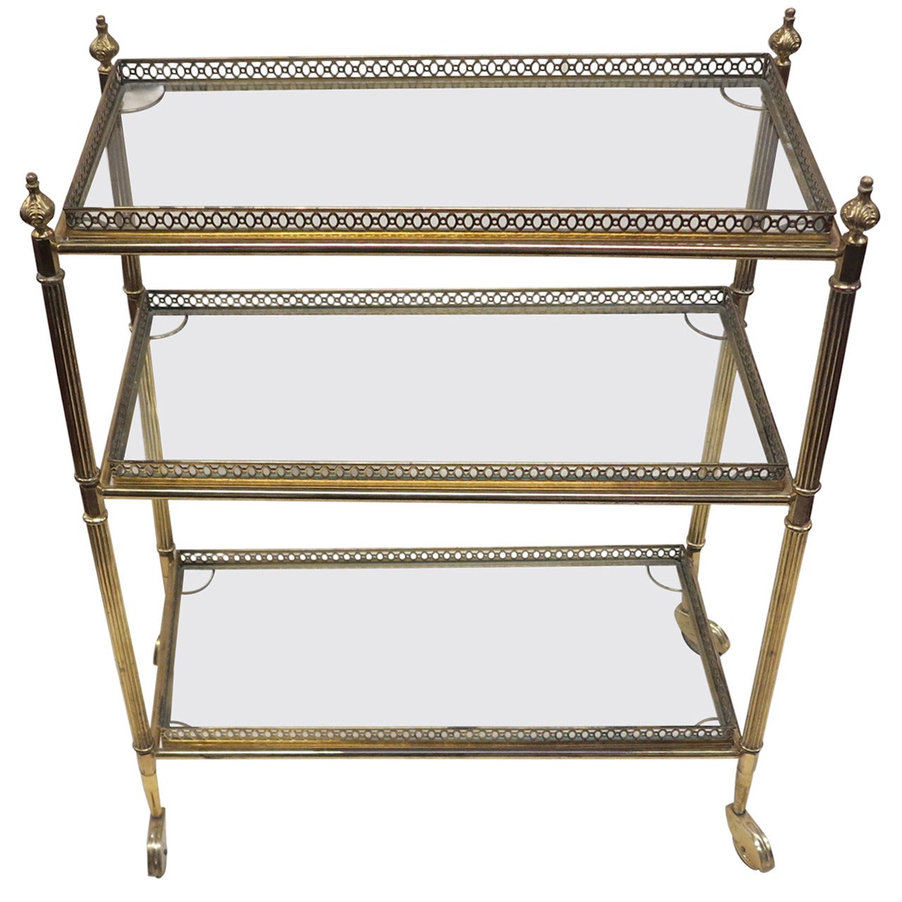 Three Trays Maison Baguès Side Table Brass & Glass with Gallery
