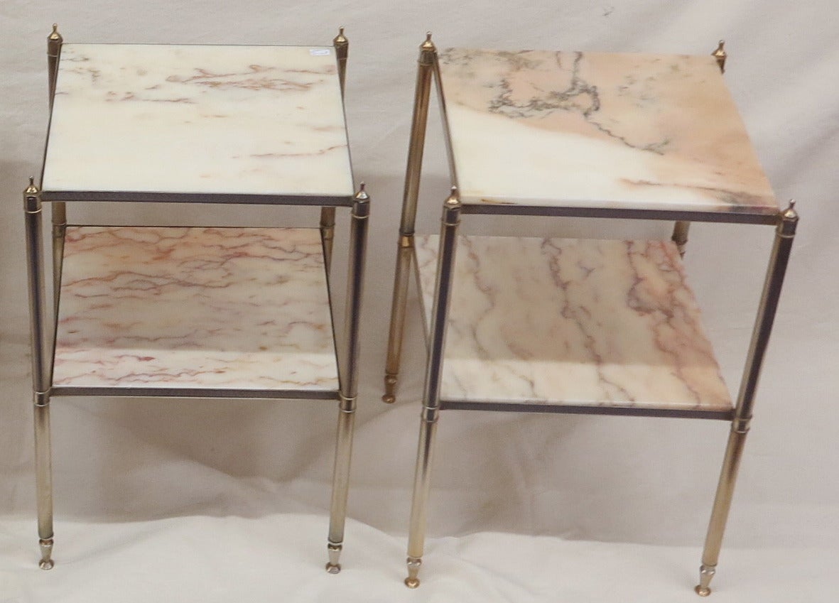 Pair of Maison Baguès End Tables with Marble Tops In Good Condition In Paris, FR